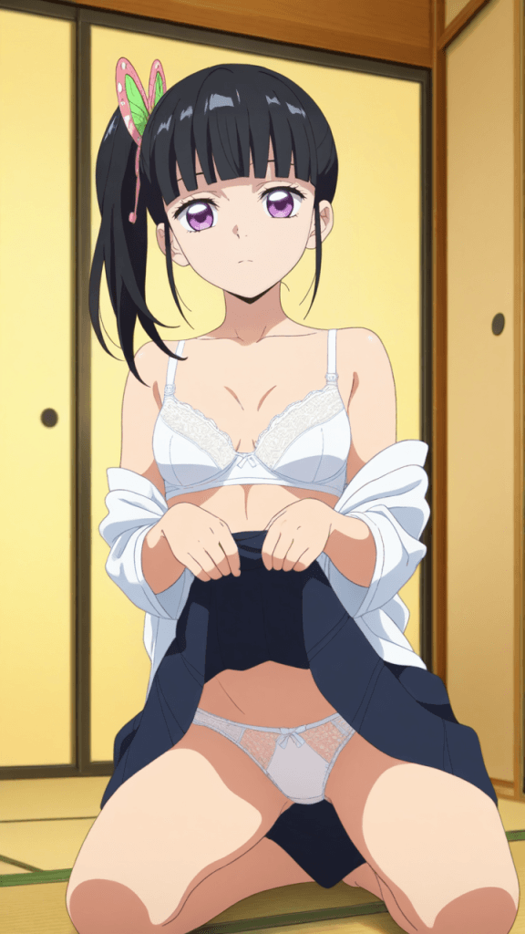 Ero-immagine di Kanao Tsuyuri da Demon Slayer. Anime girl con lingerie.