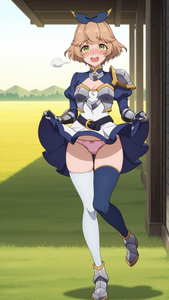 Cluny Cluciel, spadaccina anime in armatura. Ero-immagine di Un campagnolo diventa maestro di spada.