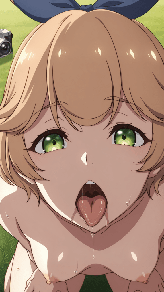 Anime Ero: Cluny Cluciel, occhi verdi, bocca aperta, lingua di fuori. Immagine erotica di Un rozzo di campagna diventa maestro di spada.