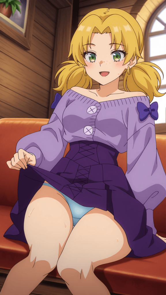 Anime Jamie: ex-membro di party A, ora esplora dungeon con ex-studenti. Ragazza bionda, abiti viola, accenni erotici.