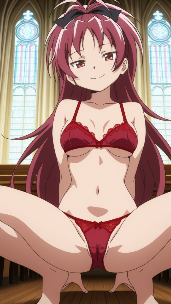 Sakura Kyouko sexy in lingerie rossa. Anime Madoka Magica fanart.