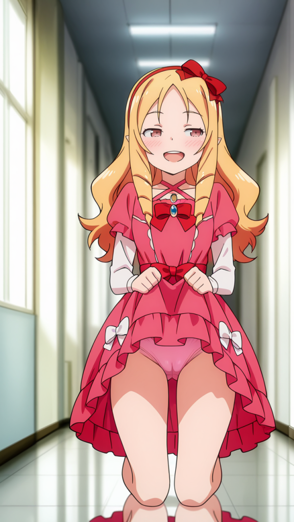 Ero-manga Yamada Elf, anime girl in abito rosa.