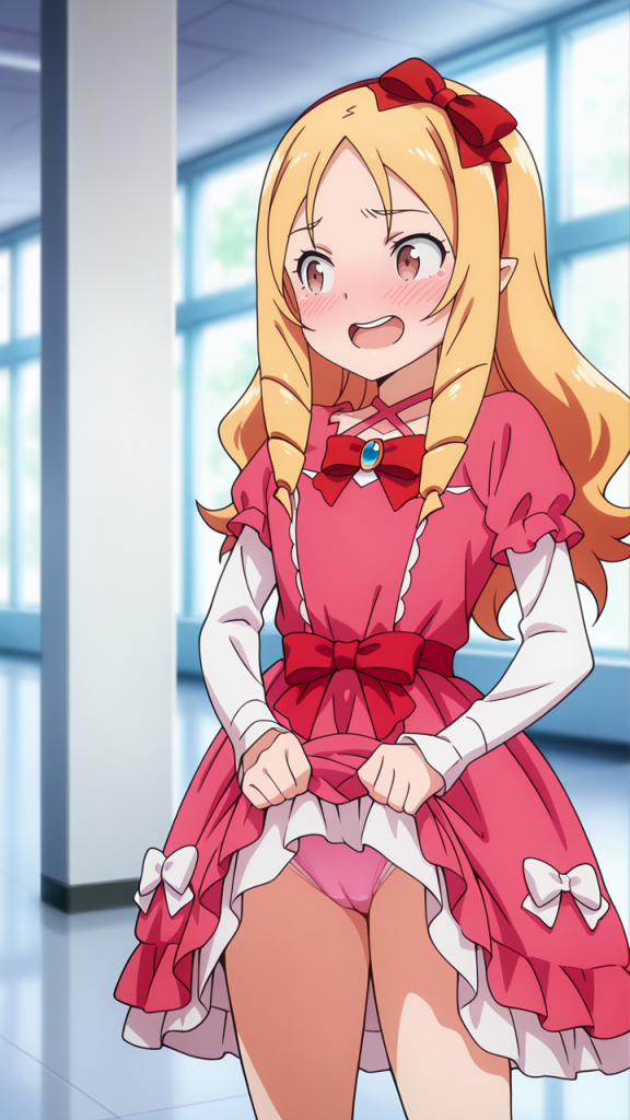 Ero manga: Yamada Elf in abito rosa. Immagine erotica di Emily Granger.