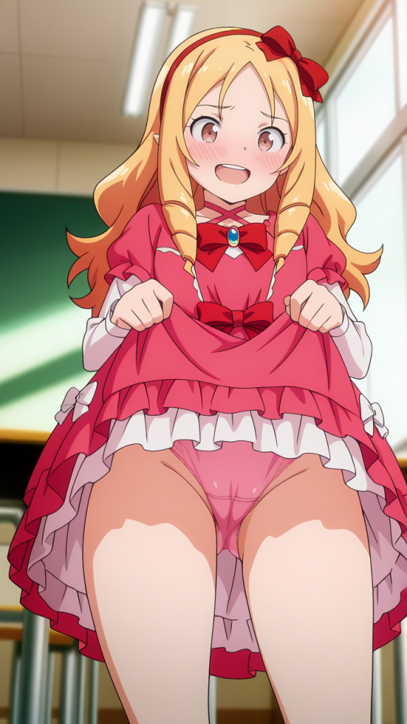 Ero manga: Yamada Elf, anime girl in abito rosa. Eromanga-Sensei.