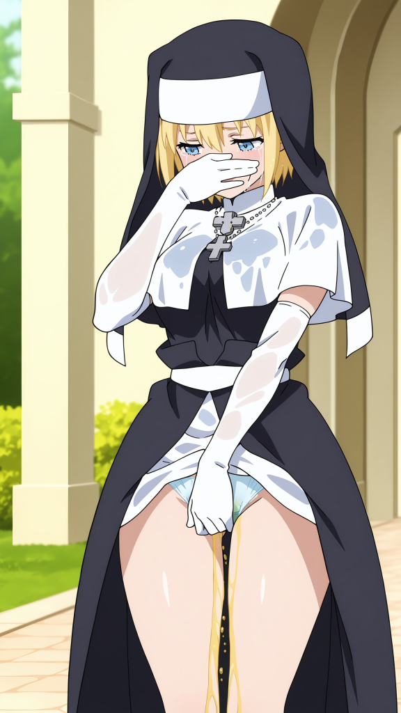 Anime Fire Force Iris che fa pipì. Immagine erotica ad alta risoluzione.