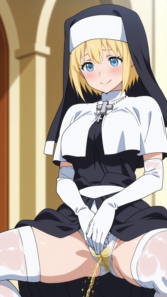 Anime Fire Force: Iris in uniforme da suora, scena erotica con urina. Alta qualità.