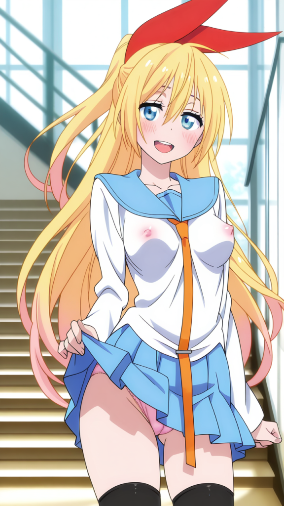 Anime Nisekoi: Kirisaki Chitoge in uniforme scolastica. Immagine erotica.