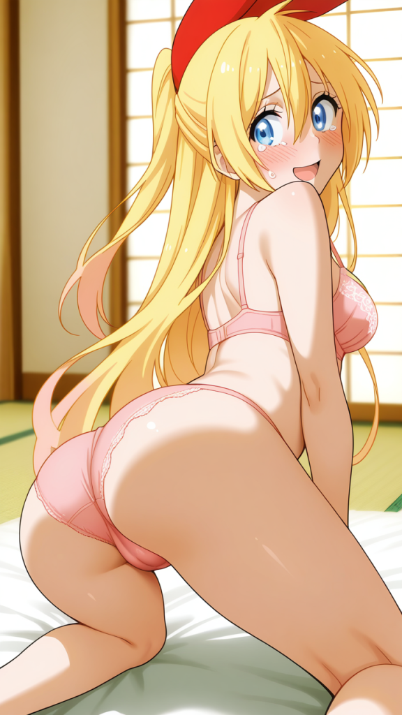 Ero-immagine di Nisekoi:桐崎千棘. Anime girl bionda in lingerie rosa.