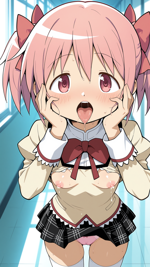 Kaname Madoka (魔法少女まどか☆マギカ) in posa provocante. Immagine erotica fanart.