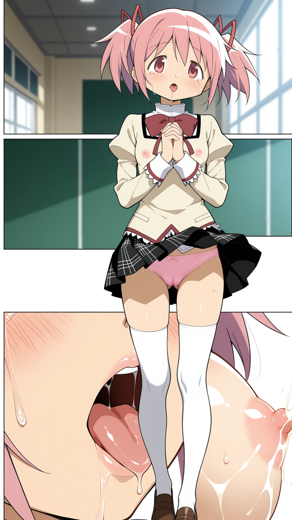 Ero-immagine di Kaname Madoka (魔法少女まどか☆マギカ) con blowjob. Faccia da orgasmo.