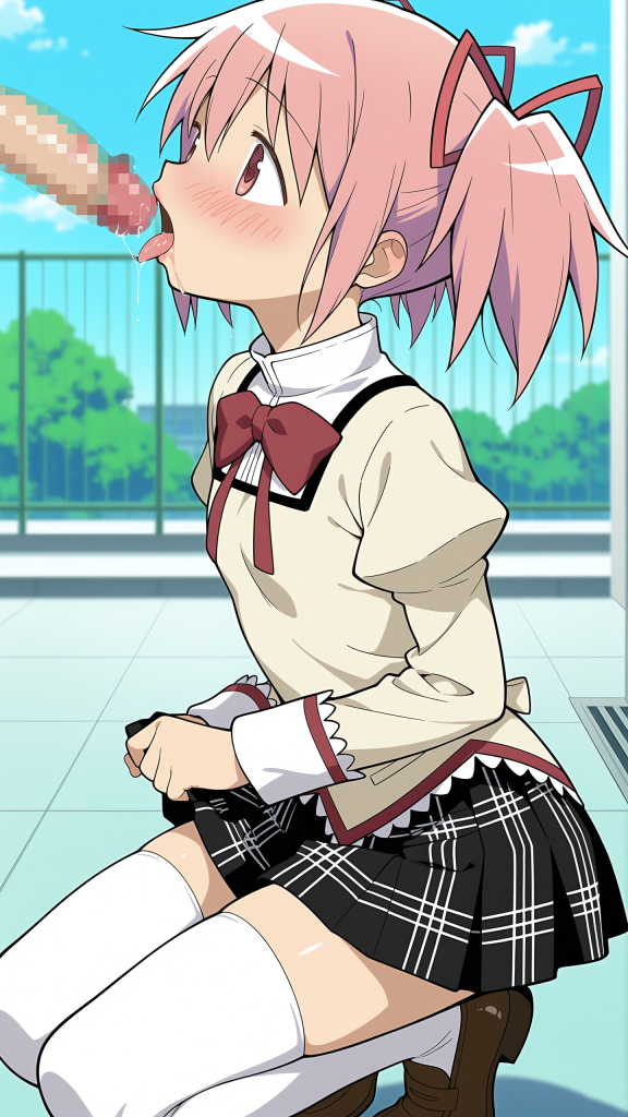 Madoka Magica anime: scena esplicita. Kaname Madoka viso in primo piano.