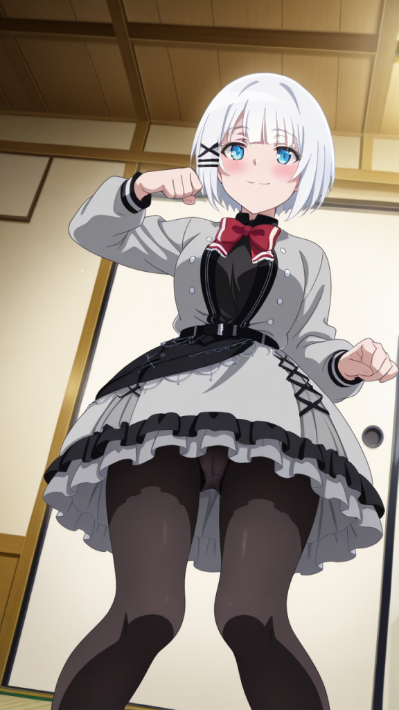 Siesta da 探偵はもう、死んでいる。 anime. Ragazza con vestito e calze nere.