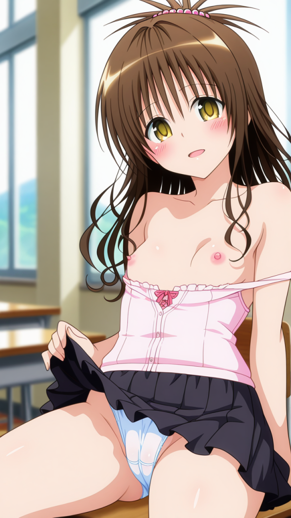 Ero-immagine di To LOVEる - Yuuki Mikan. Anime girl in lingerie e minigonna.