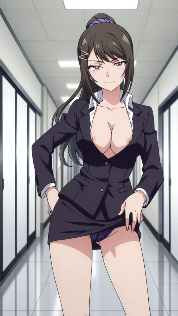 Anime Sae Chabashira (Classroom of the Elite) in giacca e minigonna.