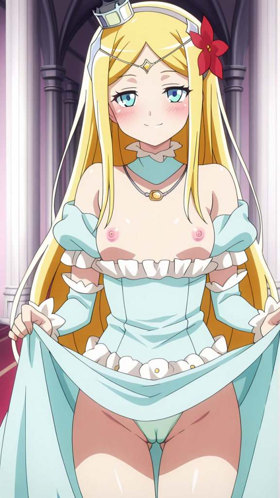 Anime Overlord: Renner nuda con vestito azzurro. Immagine erotica.