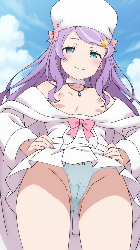 Anastasia Hoshin di Re:Zero. Anime girl con capelli lilla e lingerie.