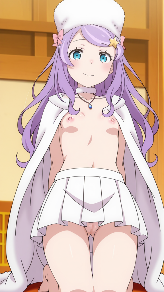 Anastasia Hoshin di Re:Zero, anime erotico con capelli viola e abiti bianchi.