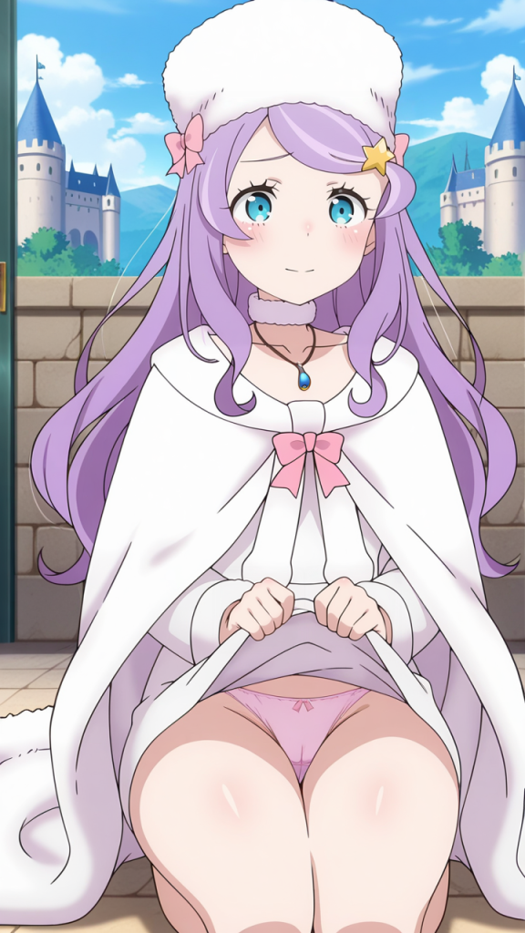 Anastasia Hoshin (Re:Zero) in lingerie rosa. Immagine erotica fan art.