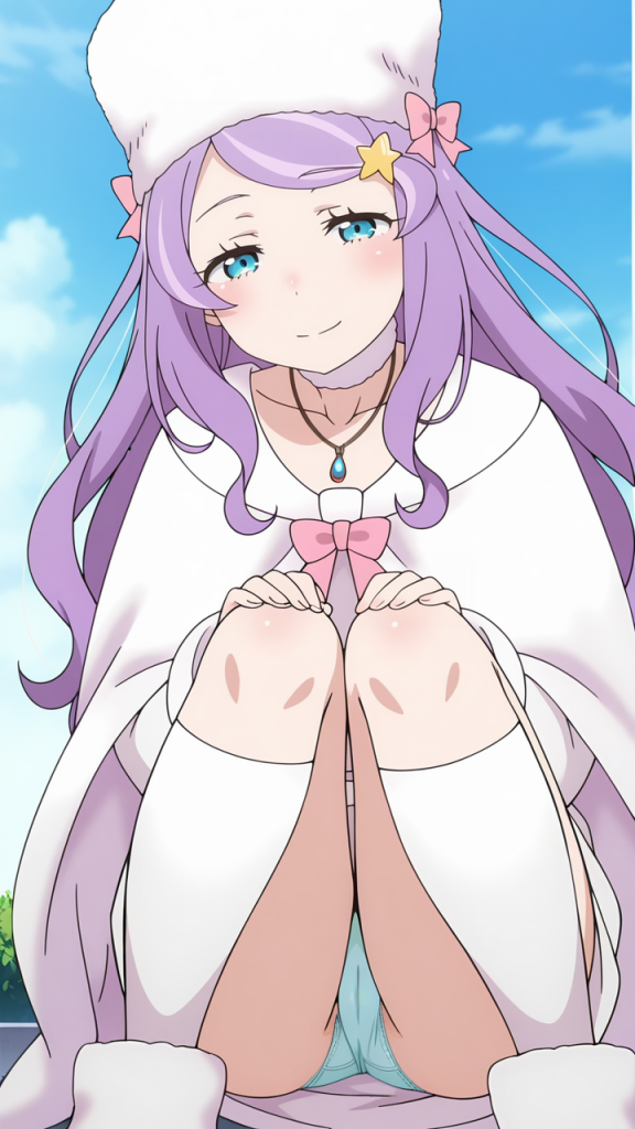 Anastasia Hoshin (Re:Zero), anime girl con capelli viola e occhi azzurri. Fan art erotica.