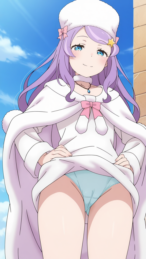 Anastasia Hoshin da Re:Zero. Immagine erotica, fan service. Personaggio anime con capelli viola e lingerie.