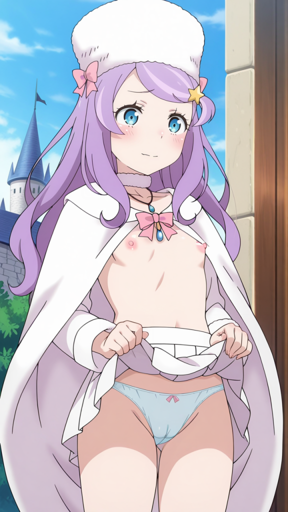 Re:Zero Anastasia Hoshin in lingerie. Anime girl con capelli lilla.