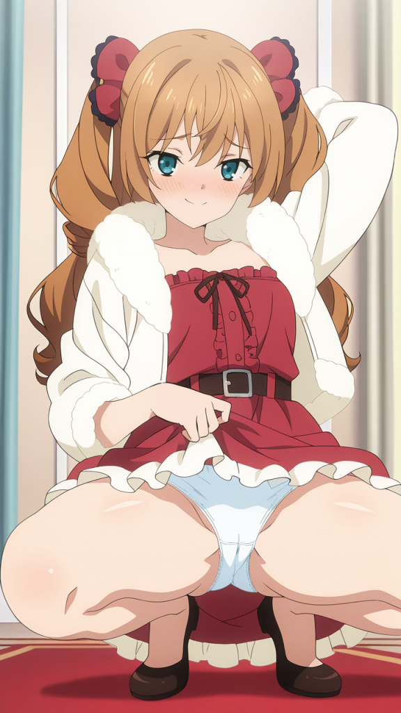Isabelle Norton, Silent Witch. Anime girl in abito rosso e giacca bianca. Immagine erotica.