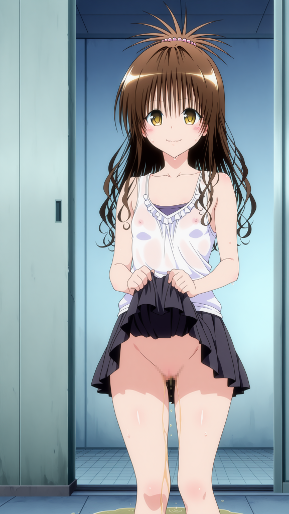 Mikan Yuuki (To LOVE-Ru) fa pipì. Immagine erotica AI ad alta risoluzione.