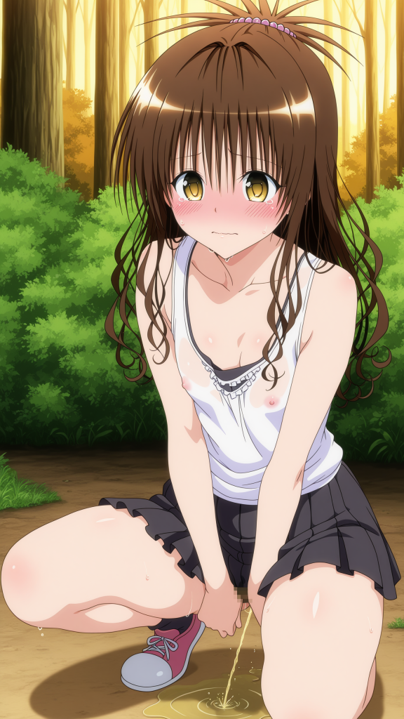 Anime To LOVE-Ru: Mikan Yuuki fa pipì. Immagine AI ad alta risoluzione.