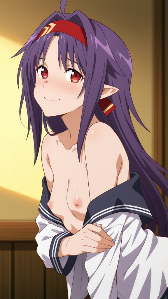 Yuuki Konno (SAO) in stile anime. Immagine AI erotica.