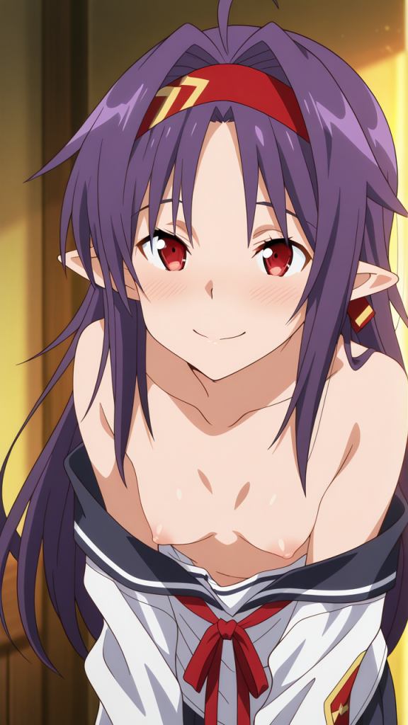 Yuuki Konno di Sword Art Online, AI anime girl con occhi rossi e capelli viola.