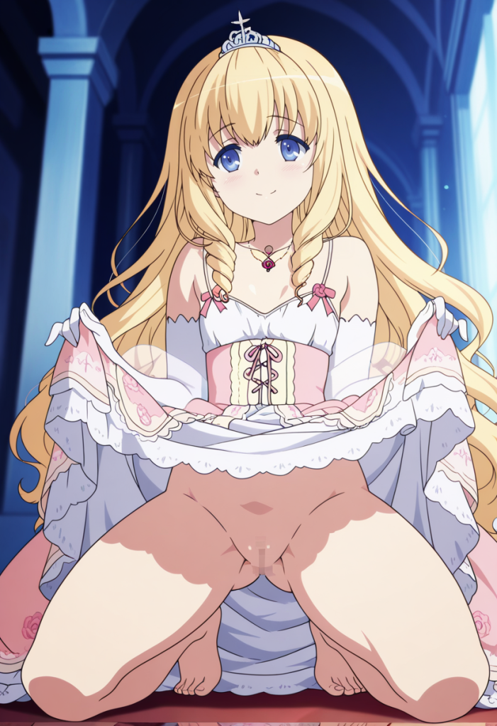 Latifa Fleuranza (甘城ブリリアントパーク) in abito, corona. Anime girl AI.