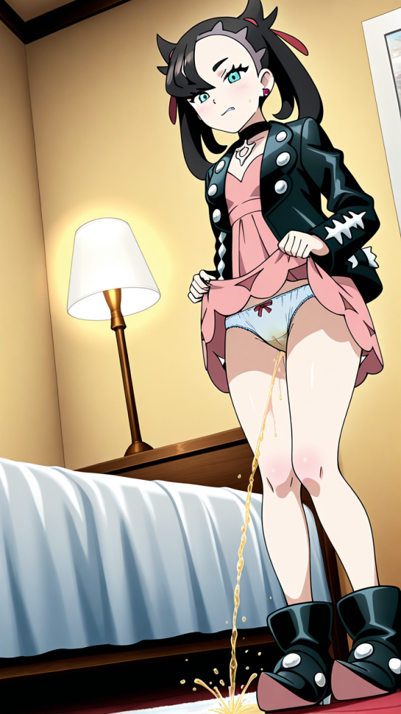 Ero-immagine di Marnie (Pokémon) che fa pipì. Anime AI.