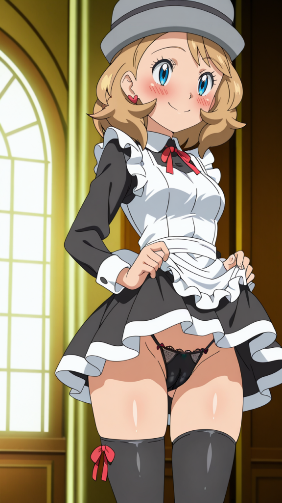 Serena (Pokémon) in abito da cameriera. Anime AI.