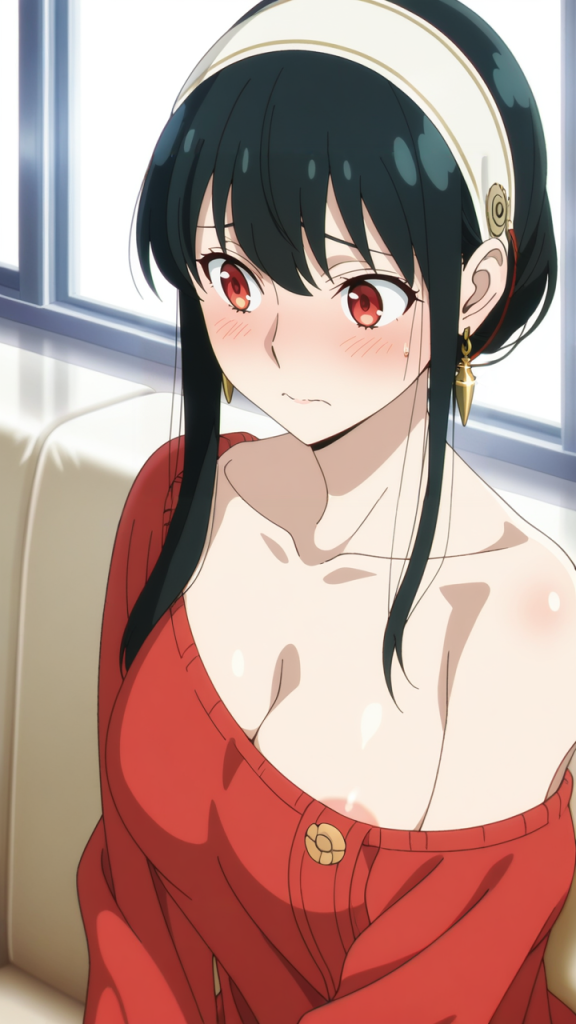 Yor Forger (SPY x FAMILY) in stile anime. Immagine AI, erotica.