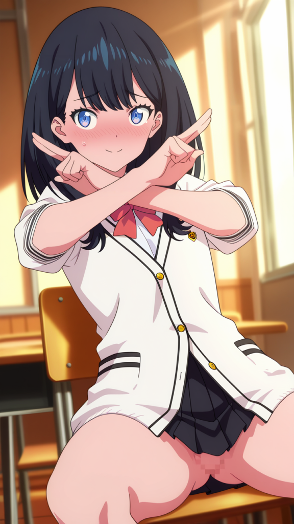 Anime SSSS.GRIDMAN: Rikka Takarada, posa くぱぁ. NSFW AI generata.