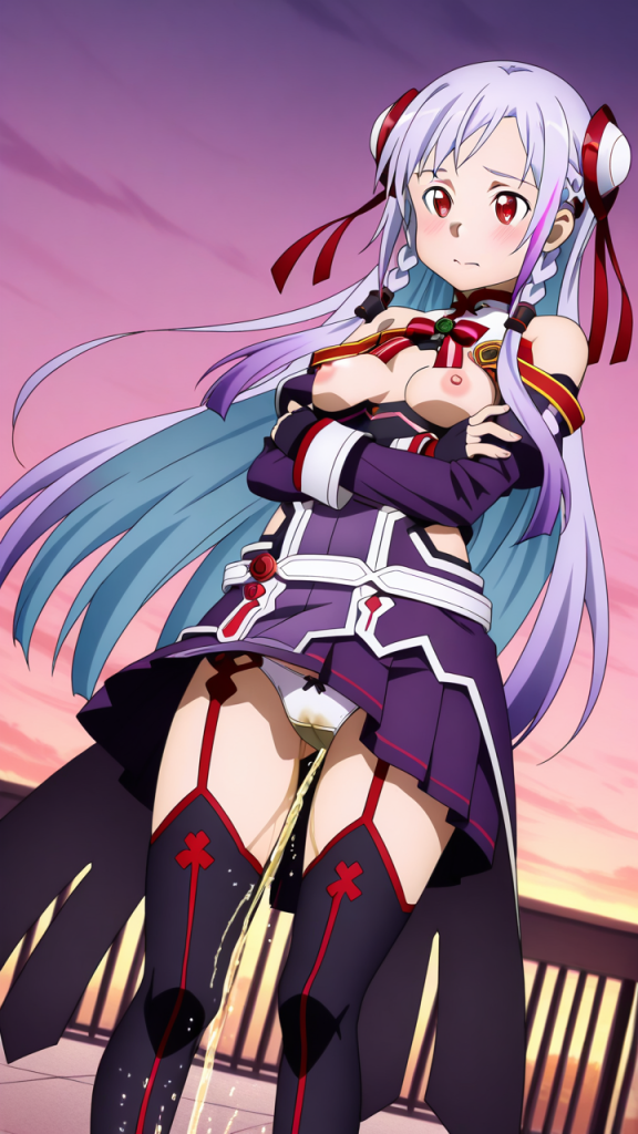 Yuna (SAO) anime fa pipì. Immagine erotica AI di Sword Art Online: Ordinal Scale.