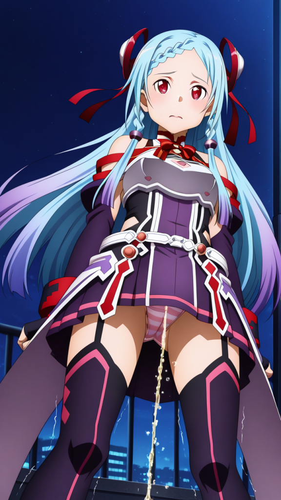 Yuna di Sword Art Online (SAO) in versione AI. Immagine erotica con Yuna che fa pipì.