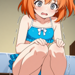 【エロ画像】AI_バイブ_オレンジ髪サイドテール、天使の輪で輝く水