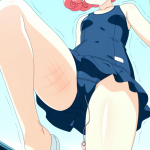 【エロ画像】AI_バイブ_ピンク髪ショートのスクール水着美女、夏を