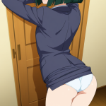 【エロ画像】AI_バック_おしり_緑ボブのむっちり秘書、紺ブレザーで君を虜