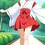 【エロ画像】AI_茶髪ボブと赤玉、紺巫女で登場