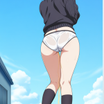 【エロ画像】AI_おしっこ_赤髪ウェーブに黒ニット、クールビューティ