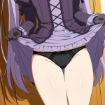 【エロ画像】AI_バック_おしり_紫リボンが揺れる、茶髪ツインテールの黒ゴ