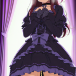 【エロ画像】マゼンタロングハーフアップ巨乳×おしっこ・放尿_AI