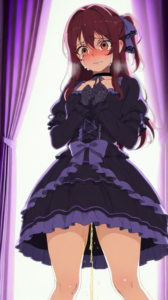 マゼンタロングハーフアップ巨乳 おしっこ・放尿 AI エロ画像