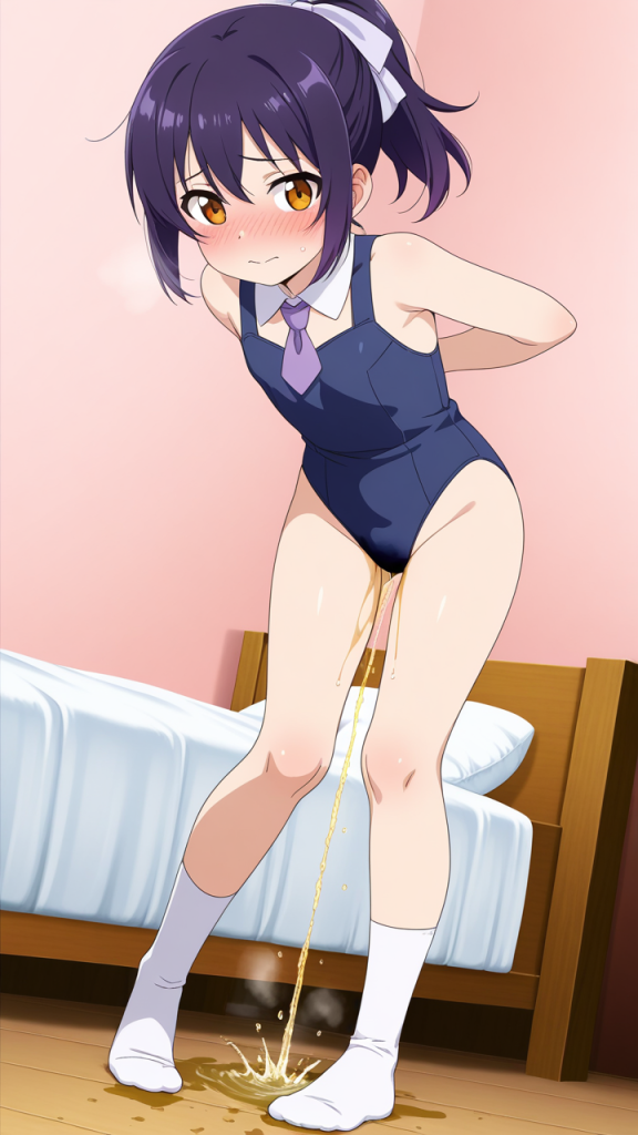 紫髪ポニーテールロリ おしっこ・放尿 AI エロ画像