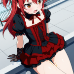 【エロ画像】赤髪ハーフアップ貧乳小柄×おしっこ・放尿_AI