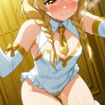 【エロ画像】金髪ツインおさげスレンダー×おしっこ・放尿_AI