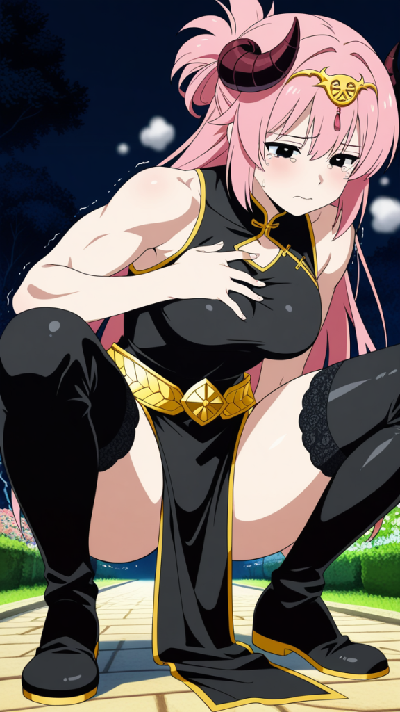 ピンク髪ハーフアップ筋肉質 美少女エロ AI エロ画像