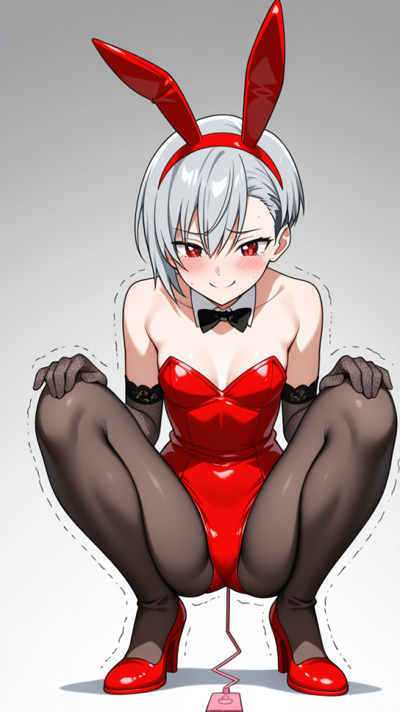 銀髪刈り上げショート貧乳 バイブ責め AI エロ画像